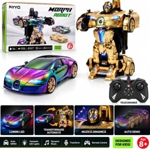 Masina Electrica RC Transformabila in Robot 48cm, cu Telecomanda, Lumini LED, Muzica si Transformare Automata, Diferite Culori - Img 3