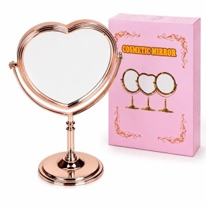 Oglinda Cosmetica Rabatabila 29x20x13cm, din Plastic, Model Inima, Aspect Cupru, cu Suport - Img 2