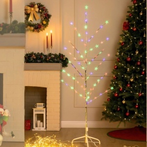 Pom Decorativ 150cm, Brad Artificial de CraciunBrad Artificial 150cm, de Craciun, cu Stele Luminoase LED Multicolore, pe Suport Plastic, pentru Interior si Exterior