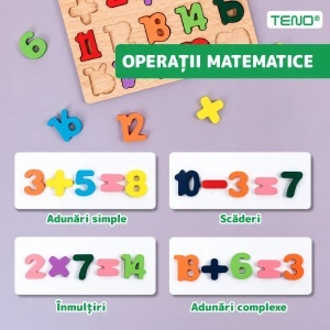Puzzle Educativ din Lemn 20x20cm, Alfabet, Cifre, Operatii Matematice si Forme Geometrice, Diferite Modele - Img 2