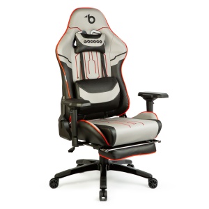 Scaun de gaming cu pernă – gri/negru/roșu – 84 x 52 / 48 x 50 cm