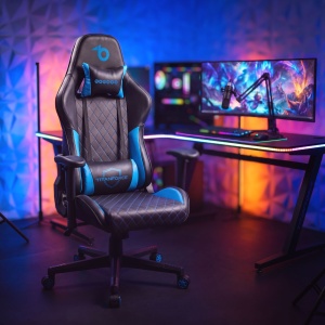 Scaun gaming TitanForce cu perne - negru/albastru - 122 x 65 x 53 cm