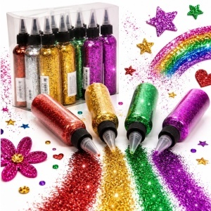 Sclipici Pudra 12/set Ambalat în Sticluțe din Plastic, cu Vârf Dozator 14cm Diferite Culori