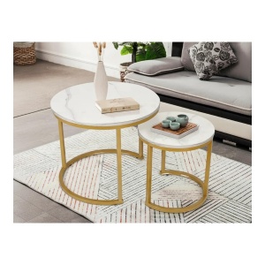 Set de 2 mese decorative auriu cu alb ( 50*50*39.5 SI 70*70*43.5 )