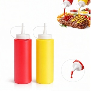 Sticle Dozatoare Sos 2/set, cu Capac și Duză 18.5cm, din Plastic