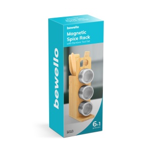 Suport magnetic pentru condimente - cu set de ustensile din bambus - 7 piese - 80 x 135 x 275 mm - Img 4