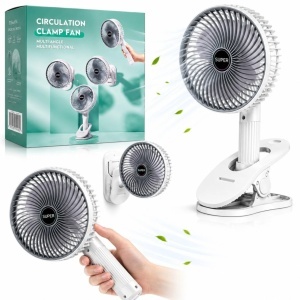 Ventilator Portabil cu Clemă 30×16cm, USB Reîncărcabil, 3 Trepte de Viteză, Rotire Reglabilă 360°