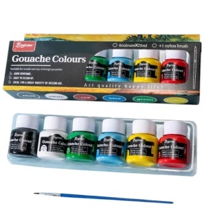 Acuarele la Borcan Gouache 25ml Diferite Culori 6/set, cu Pensula 15cm