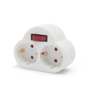 Adaptor de perete cu 2 prize - cu întrerupător - 250V - 16A