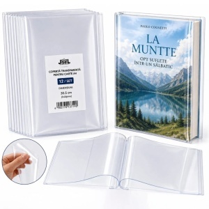 Copertă Transparentă A4 30.5×21.5cm, 12/Set, pentru Cărți și Caiete, din Plastic PVC Flexibil, Reutilizabilă, Universală