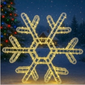 Decoratiune Crăciun 40x45cm Model Fulg 3D, cu Lumină LED Calda, Ornament Suspendat Transparent