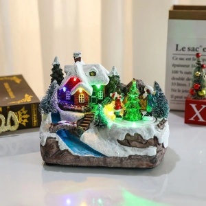 Decoratiune de Craciun 13x16x10cm, cu Lumină LED, Muzică și Scena Rotativa - Img 3