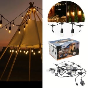 Ghirlanda Luminoasa LED 15m cu 30 Becuri, Lumină Caldă, Rezistentă la Apă, Ideală pentru Terase, Grădini și Camping