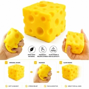 Jucărie Squishy Cheese Cube 6.5x6.5cm Anti-Stres, Slow Rising, Model Branza - Img 3
