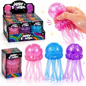 Jucărie Squishy Meduză 12/set, Antistres 9cm, cu Sclipici Transparenta, Super Moale și Elastică, Diferite Culori