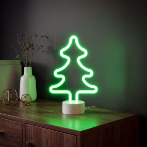 Lampă cu neon LED - brad verde - 3 x AA + USB - 18,5 x 8,5 x 28 cm - Img 2