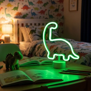 Lampă cu neon LED - dinozaur verde - 3 x AA + USB - 25,9 x 8,5 x 24,3 cm