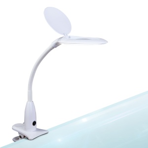 Lampă de birou LED - cu lupă - cu clemă - alb
