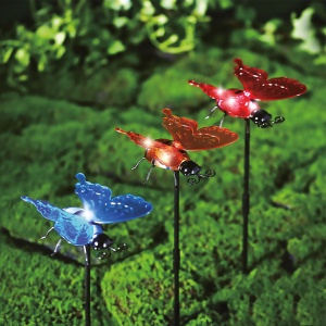 Lampă solară - cu țăruș / suspendabilă - fluture - diverse culori - 12 x 6 x 21,5 cm - 4 LED-uri