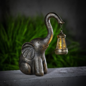 Lampă solară LED - elefant - alb cald - plastic - 30,5 x 12 x 24 cm