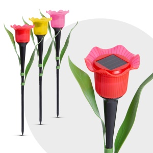 Lampă solară LED în formă de lalea - galbenă / roșie / roz - 31 cm - 24 bucăți / display - Img 2