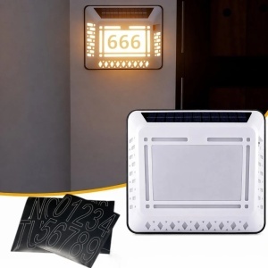 Lampă Solară Număr Casă 8801M-D, 20x17.5cm, Iluminare LED Alb Rece, Panou Solar Integrat, cu Cifre și Litere, Montaj Exterior, Rezistentă la Apă