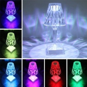 Lampa Transparenta 26cm cu LED, Model Cristal cu Acumulator, Incarcare USB si Telecomanda - Img 2