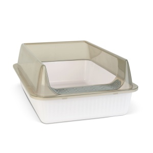 Litieră pentru pisici – 51 x 35 x 10 cm – alb, gri