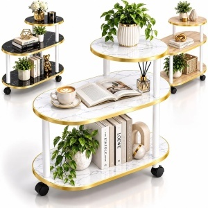Masuta Laterala Multifunctionala 60x30x68cm, cu 3 Niveluri, Schelet Metalic si Blaturi din PVC, Diferite Modele - Img 3