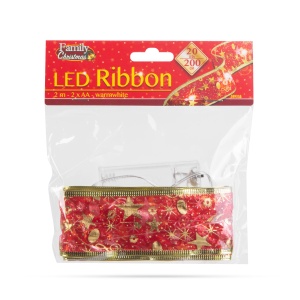 Panglică LED de Crăciun - roșie - 2 m x 5 cm - 2 x AA - Img 3