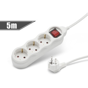 Prelungitor cu 3 prize - cu întrerupător - 250V - 10/16A - 5m