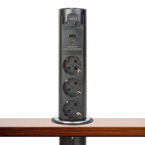 Priză încorporabilă ascunsă motorizată - "Touchcontrol" -3 x 250 V + USB - negru