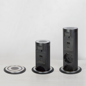 Priză încorporabilă ascunsă motorizată - "Touchcontrol" -3 x 250 V + USB - negru - Img 4