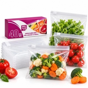 Pungi Alimentare 40/set, cu Fermoar 15x20cm, Transparente 1L