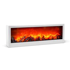 Şemineu LED cu efect de flacără - alb - cu alimentare de la baterie sau USB - 60 x 10 x 20 cm