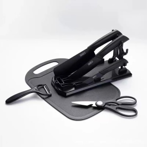 Set Bucătărie 7 Piese cu Tocător, Cuțite și Foarfecă, Suport Inclus, Oțel Inoxidabil, Mânere Ergonomice, Model Profesional - Img 3
