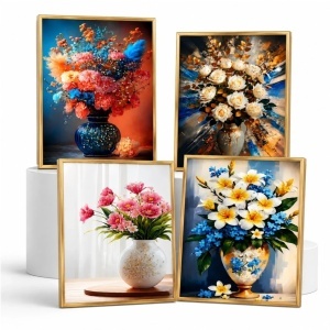 Tablou Decorativ 30x40cm, Model Floral Efect 3D, din Plastic Aurie, Diferite Modele