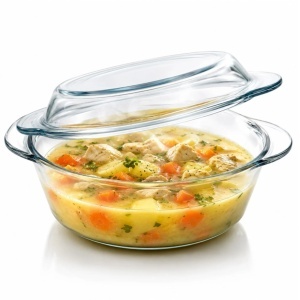 Vas Rotund 20.5x9cm cu Capac, din Sticlă Termorezistentă 1.5L, pentru Cuptor și Gătit, Model Transparent - Img 3
