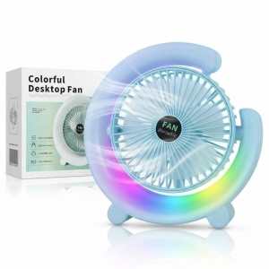 Ventilator Portabil 24cm cu Iluminare LED Multicolora, 3 Trepte de Viteză, Rotire Reglabilă, USB, Diferite Culori - Img 2