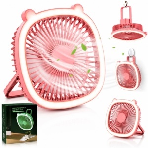 Ventilator Portabil Multifuncțional cu Lumină LED, 19cm, USB Reîncărcabil, 3 Trepte de Viteză, Suport Reglabil și Mâner pentru Agățare, Diferite Culori