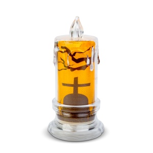Decor cu lumânări LED de Halloween - Piatră funerară - LED portocaliu - 3 x LR1130 - 5 x 5 x 10 cm - Img 2