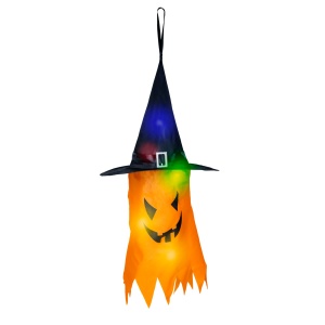 Decor LED Halloween - fantomă - galben - 10 LED-uri colorate - poate fi agățat - 2 x 2032 - 75 x 35 - Img 2
