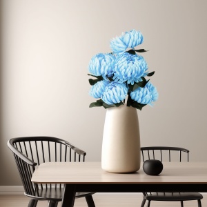 Decor plastic - crizantema - albastru - 12 x 58 cm