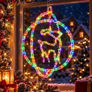 Decoratiune Crăciun 30cm Model Ren cu Lumină Multicoloră LED, Ornament Suspendat Transparent