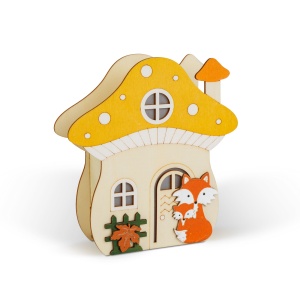 Decorațiune luminoasă - casă ciupercă cu vulpe - 15 x 16 x 5 cm - din lemn - Img 2