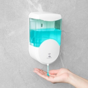 Dozator de săpun cu senzor - 600 ml - de perete - cu baterii - alb