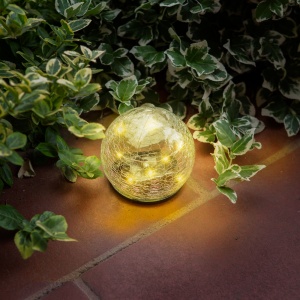 Glob din sticlă solar cu țăruș - 10 cm - 10 LED-uri alb cald