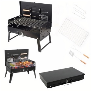 Gratar Portabil 47x44x27cm Model Servieta, cu Accesorii 3 Inaltimi Reglabile