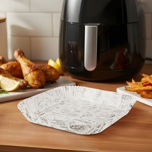 Hârtie de copt pentru Air fryer - pentru gătit fără ulei - cu model, pătrat - 20 cm - 50 bucăți / pa