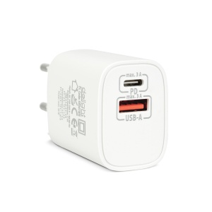 Încărcător cu încărcare rapidă USB + Type-C - Power Delivery (PD) 20 W - alb